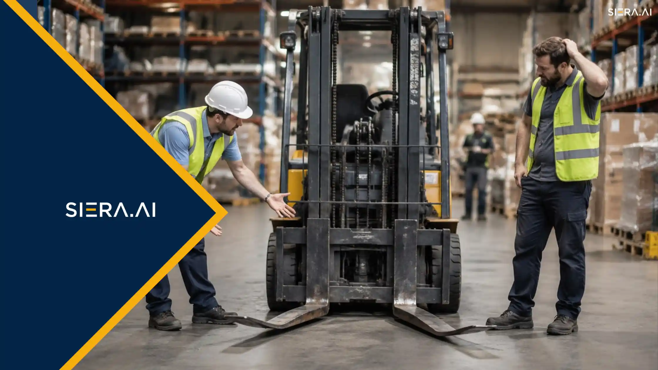 Forklift collision prevention sensor detecting a pedestrian in a warehouse aisle