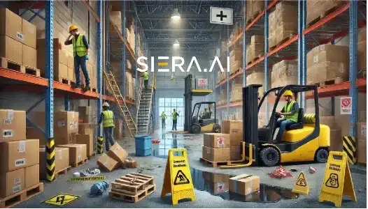 Warehouse traffic guardrails and pedestrian walkway separation from forklift lanes