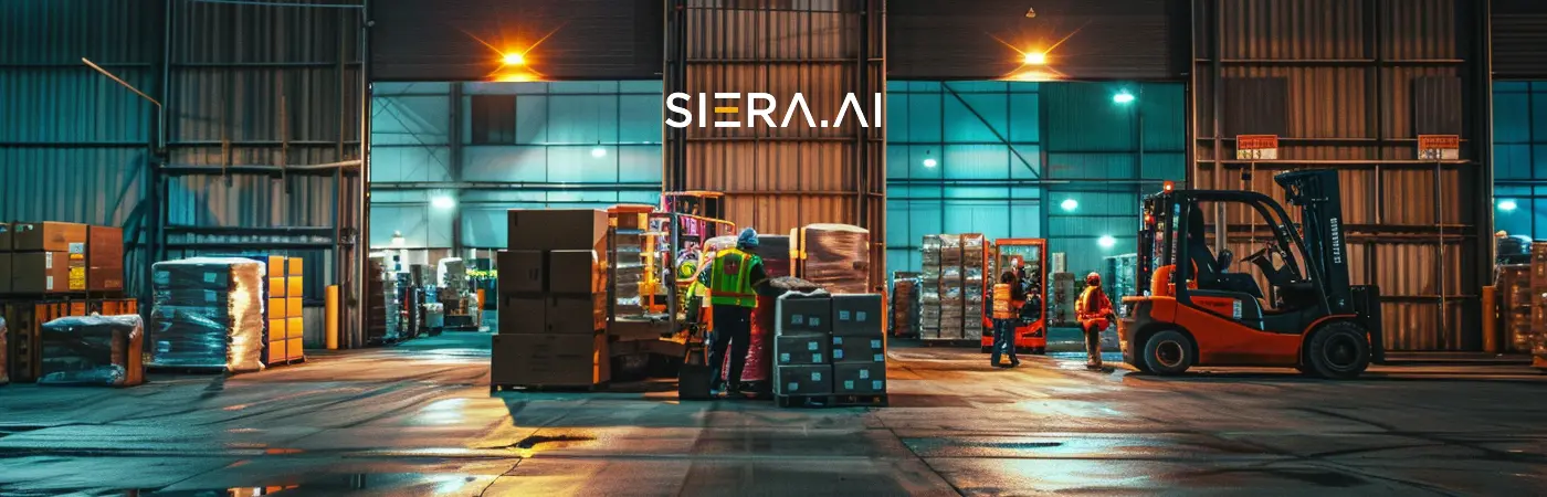 Forklift operating in a busy peak season warehouse distribution center