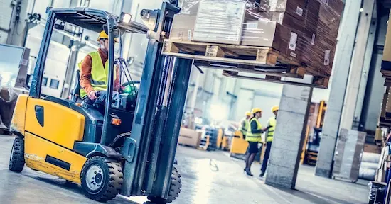 Forklift fleet equipped with SIERA.AI pedestrian detection and telematics hardware